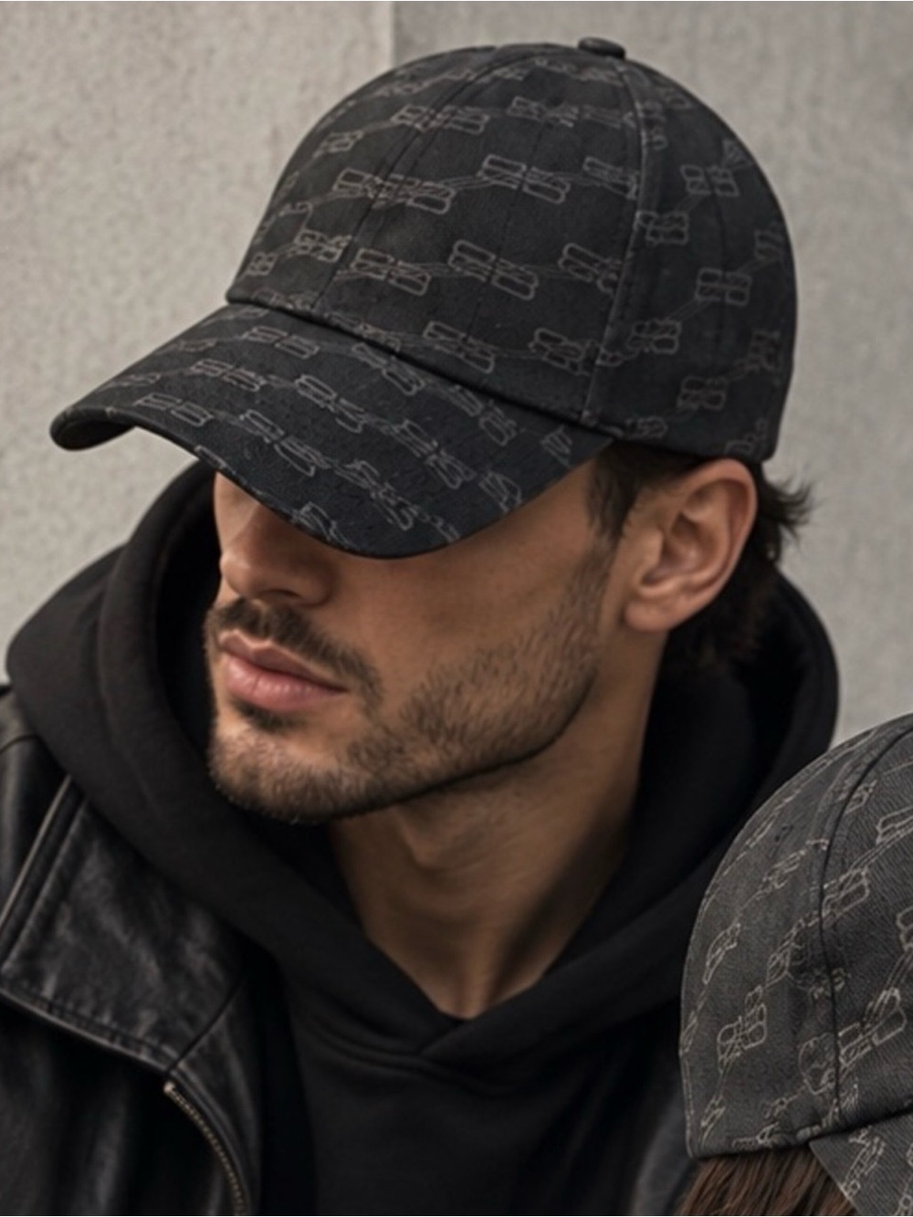 BALENCIAGA Black Monogram Logo Baseball Cap NEW